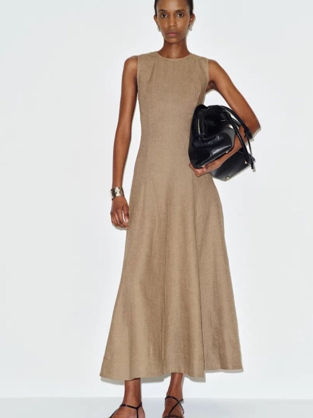 NEW Reformation Cecilia Linen Sleeveless Maxi Dress Dark Oatmeal Tan | US 0 UK 4